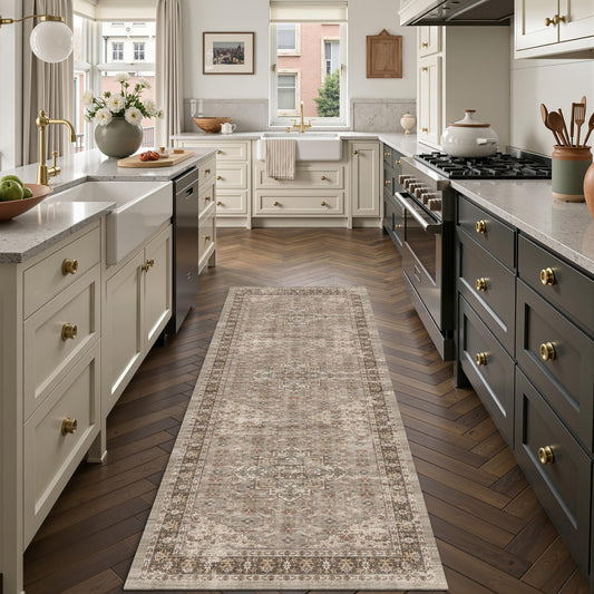 Winslssol Washable 2x6 Runner Rug: Non-Slip Kitchen Hallway Carpet Stain Resistant Rugs for Bedroom Entryway Vintage Soft Non Shedding Floor Mat for Dorm Living Room Bathroom 2x6 Brown