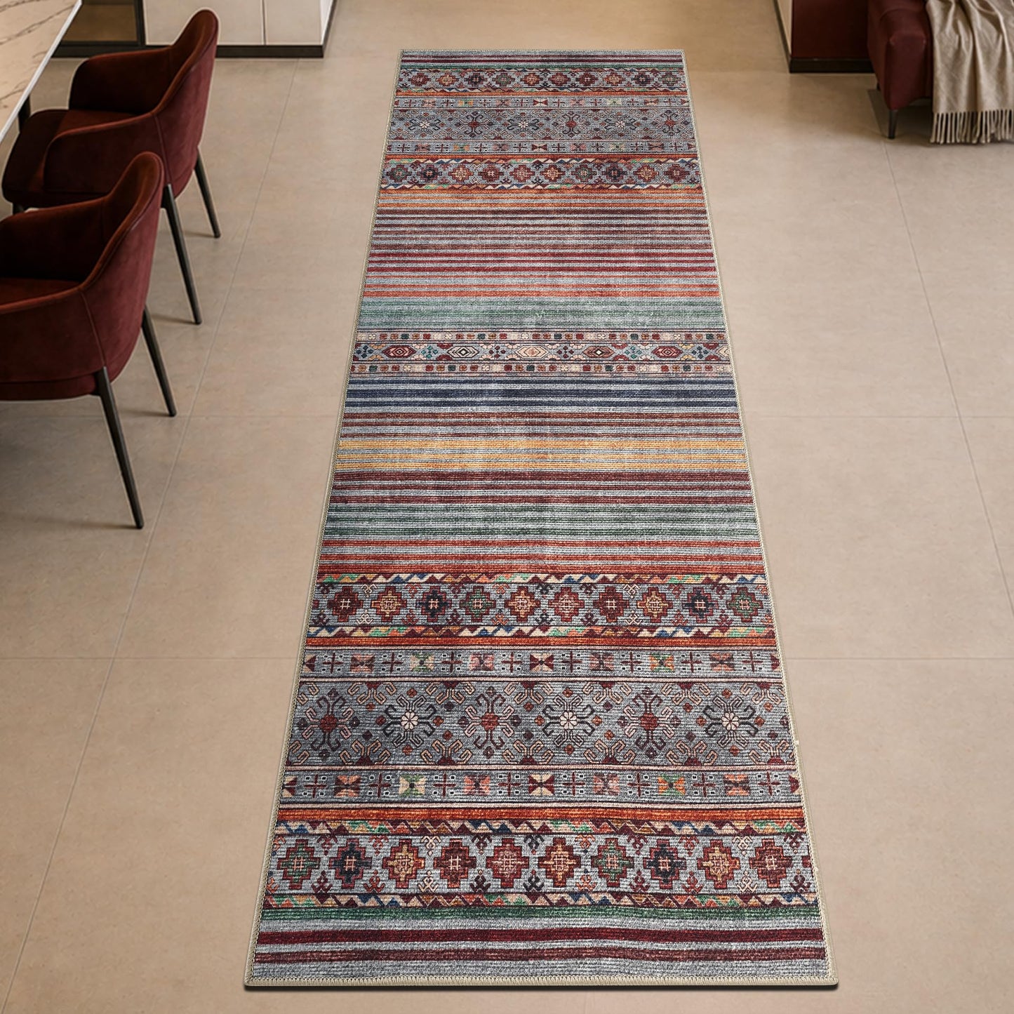 Keen Home Design 30"x84" Rug - Machine Washable Runner Rug with Non-Slip Backing, Ideal for Hallway, Entryway, Kitchen, Laundry Room - Vintage, Easy Clean, Durable, Low Pile Rug - (2'6" x 7')