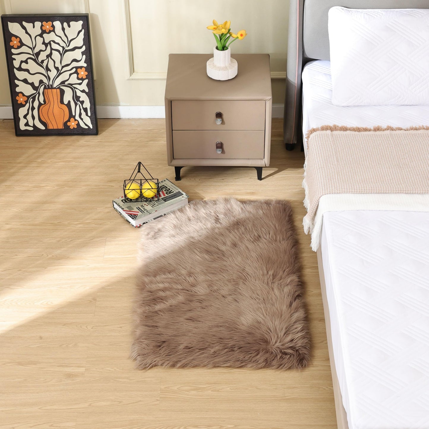 ORINOVA Beige Faux Sheepskin Fluffy Fur 2x3 Area Rugs for Bedroom Washable Shaggy Carpet Rug for Living Room Nursery Furry Rug Home Décor