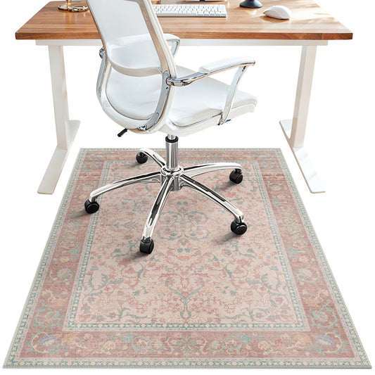 36"x48" Office Chair Mat for Hardwood Tile Floor, Under Desk Carpet Protector for Rolling Computer Chair Mat, Machine Washable Area Rug, Anti-Slip 1/5" Thick Low Pile Thin Vinyl Floor Mat, Pink