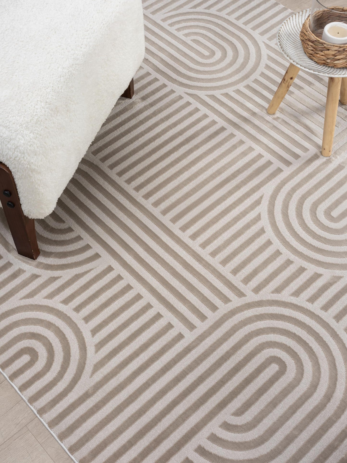 RUGGERRUGS Annabel Modern Geometric Area Rug for Living Room, 4x6 Contemporary Arched Linear Beige Neutral Rug, Stain Resistant Non-Shedding Carpet for Bedroom, Dining Room or Kitchen (4' x 6', Beige)