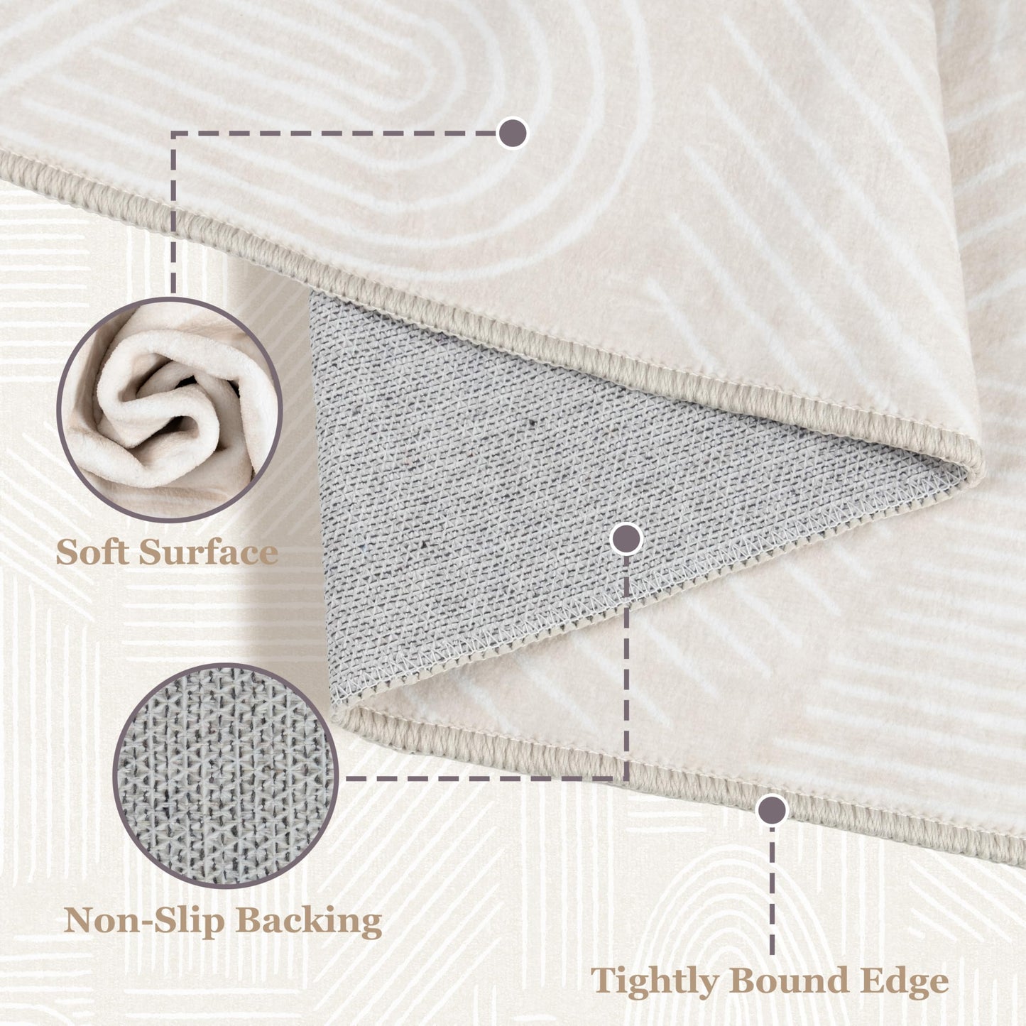 MUJOO 3x5 Washable Rug,Mid Century Modern Abstract Non Slip Low Pile Area Rug,Neutral Beige and White Rug for Living Room Bedroom Entryway