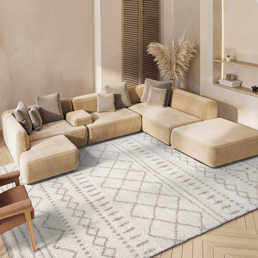 SAFAVIEH Area Rug 9x12 - Arizona Shag Collection - Large - Ivory & Beige, Moroccan Boho Design, Non-Shedding & Easy to Clean, Ideal for Living Room, Bedroom, Dining Space (ASG741A)