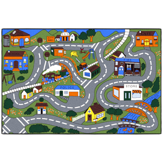 Ottomanson 3'3" x 4'7" Kids Road Map Rug - Interactive City Traffic Play Mat for Toy Cars - Perfect for Playroom, Bedroom, Daycare & Classroom - Durable & Non-Slip for High-Traffic Areas, Multicolor