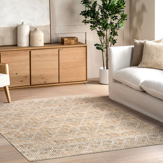 Nuloom Splashguard Úna Tan/Ivory, 4' x 6', Geometric, Soft and Cozy, High Traffic, Stain Resistant, Easy Clean, Durable, Machine Washable Area Rug for Bedroom, Living Room, Dining, Den, Foyer