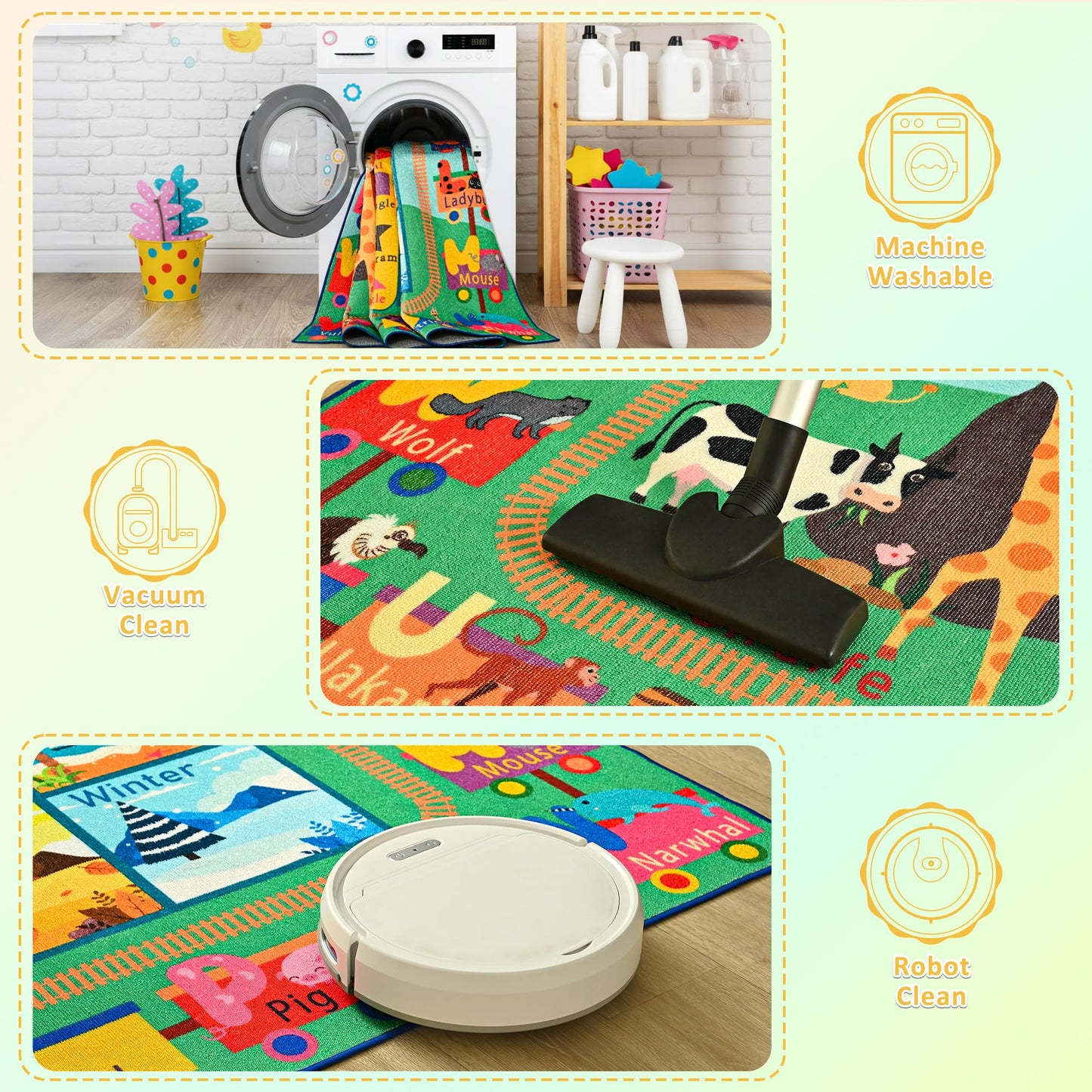 Maxsoft Kids Rug for Playroom, Educational 4x6 Play Mat for Classroom, Washable Playmat for Learning ABC Alphabet Animal Season Shapes Numbers Daycare Rug for Kids Room Nursery Children Toddler