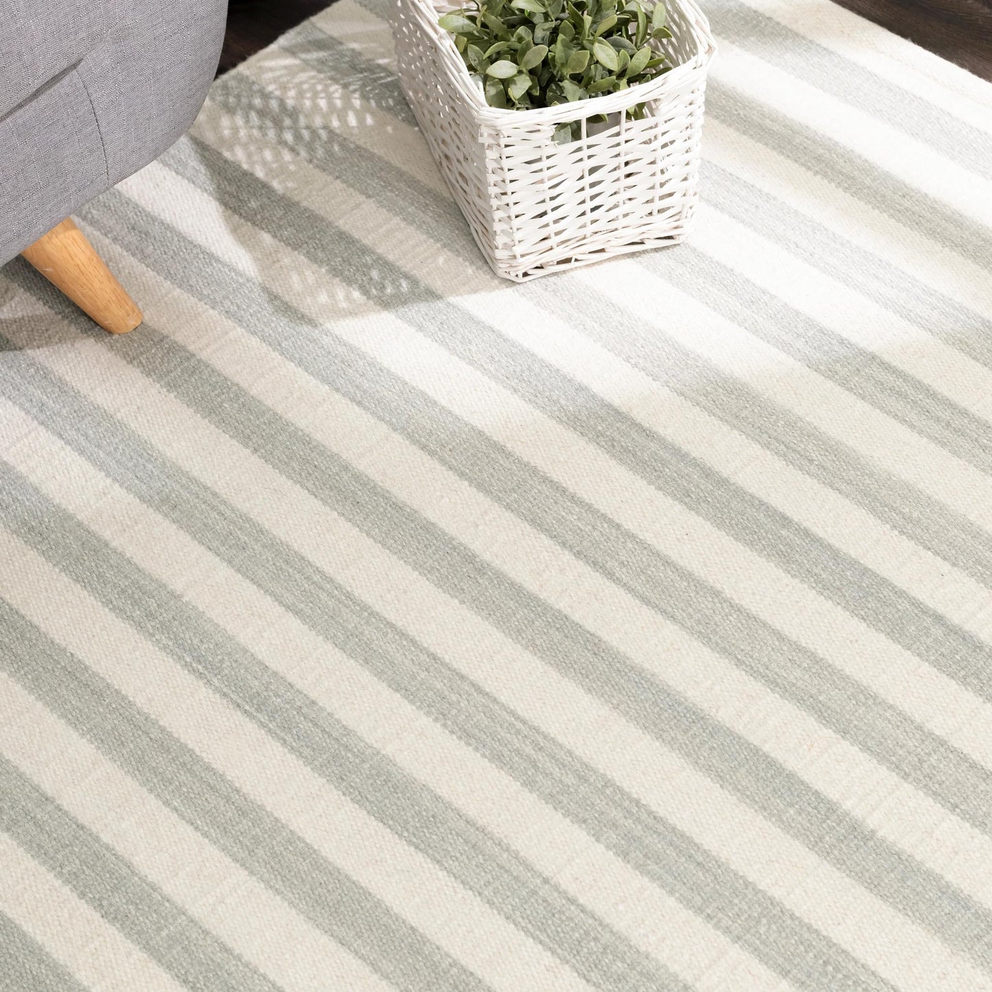 Home Conservatory Ladder Stripe Grey/Ivory Handwoven Wool 2.5 X 8 Feet, Grey/Ivory Stripe Pattern