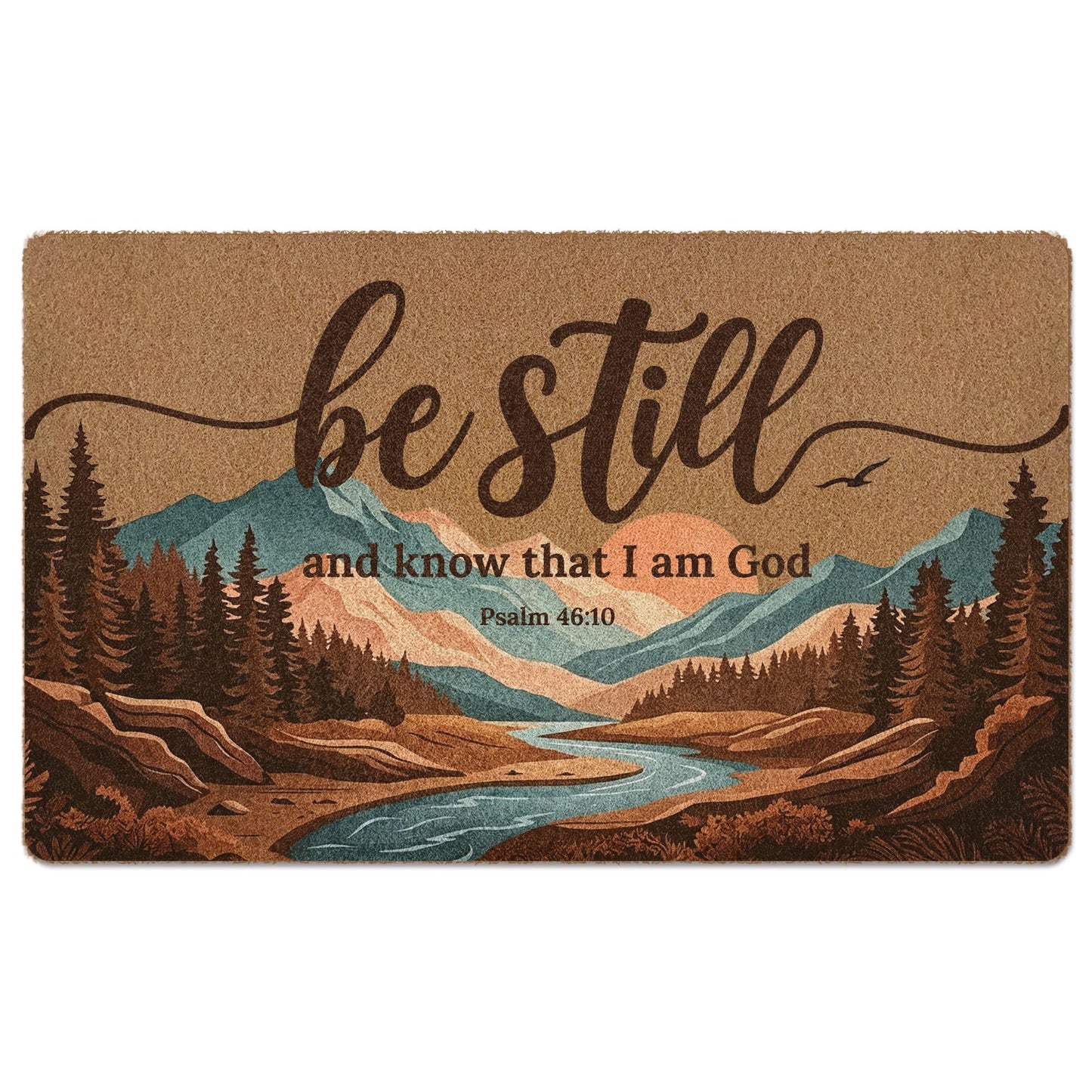 Dwept Christian Mountain Landscape Door Mat, Be Still and Know that I am God Bible Verse Religious Faux Coir Doormat Welcome Mats Outdoor Indoor Entrance Front Door Porch Entryway, 17x30 Inches
