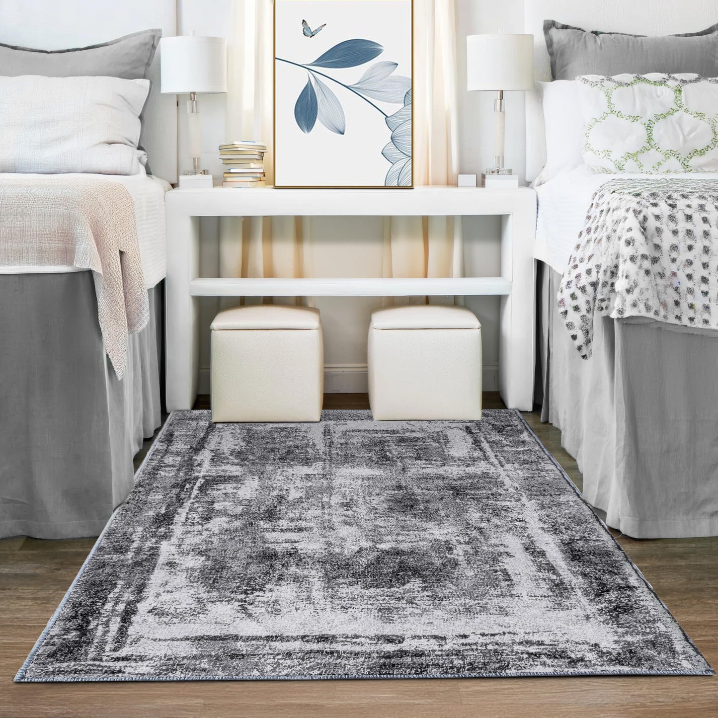 Hudson Comfort 5x7 Area Rug – Machine Washable & Pet-Friendly Rug for Living Room, Bedroom, Nursery, & Offices – Super Soft Faux Rabbit Rug - 8mm Pile Height - Anti-Slip TPR Backing (Gray)