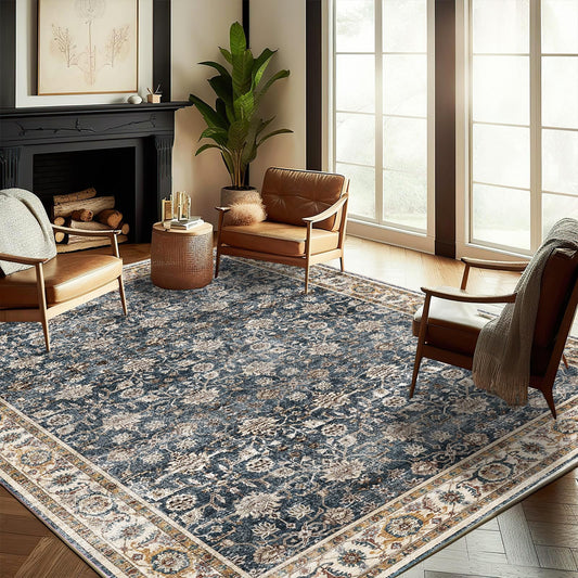 CHAMPLANT Washable Area Rug 8'x10' Retro Boho Design Non-Shedding Non-Slip Easy Care Ideal for High Traffic Areas in Living Room Bedroom Office Coffee Table Kitchen Large Carpet