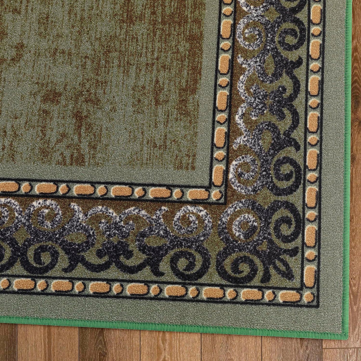 Antep Rugs Alfombras Bordered Modern 5x7 Non-Slip (Non-Skid) Low Pile Rubber Backing Indoor Area Rug (Green, 5' x 7')