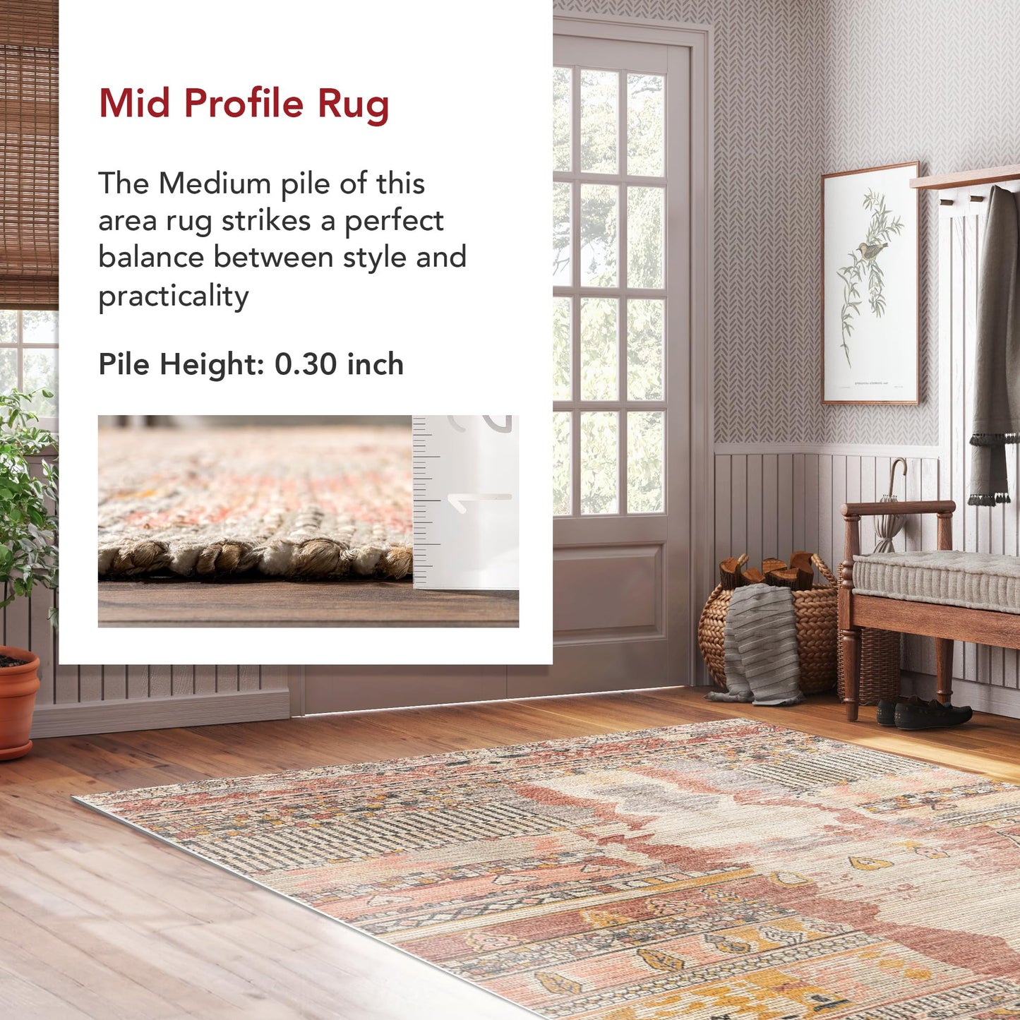 Nuloom Hermina Multicolor/Ivory, 5' x 8', Handmade, Jute, Tribal, Tasseled, Soft and Textured, High Traffic, Stain Resistant, Easy Clean, Durable Runner for Bedroom, Living Room, Dining, Foyer