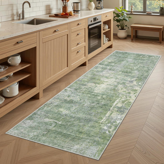 Soalmost Runner Rug 2x6 Washable Non-Slip Kitchen Runner Rugs for Bathroom Laundry Room Green/Ivory Vintage Floor Carpet Runners for Hallway Entryway