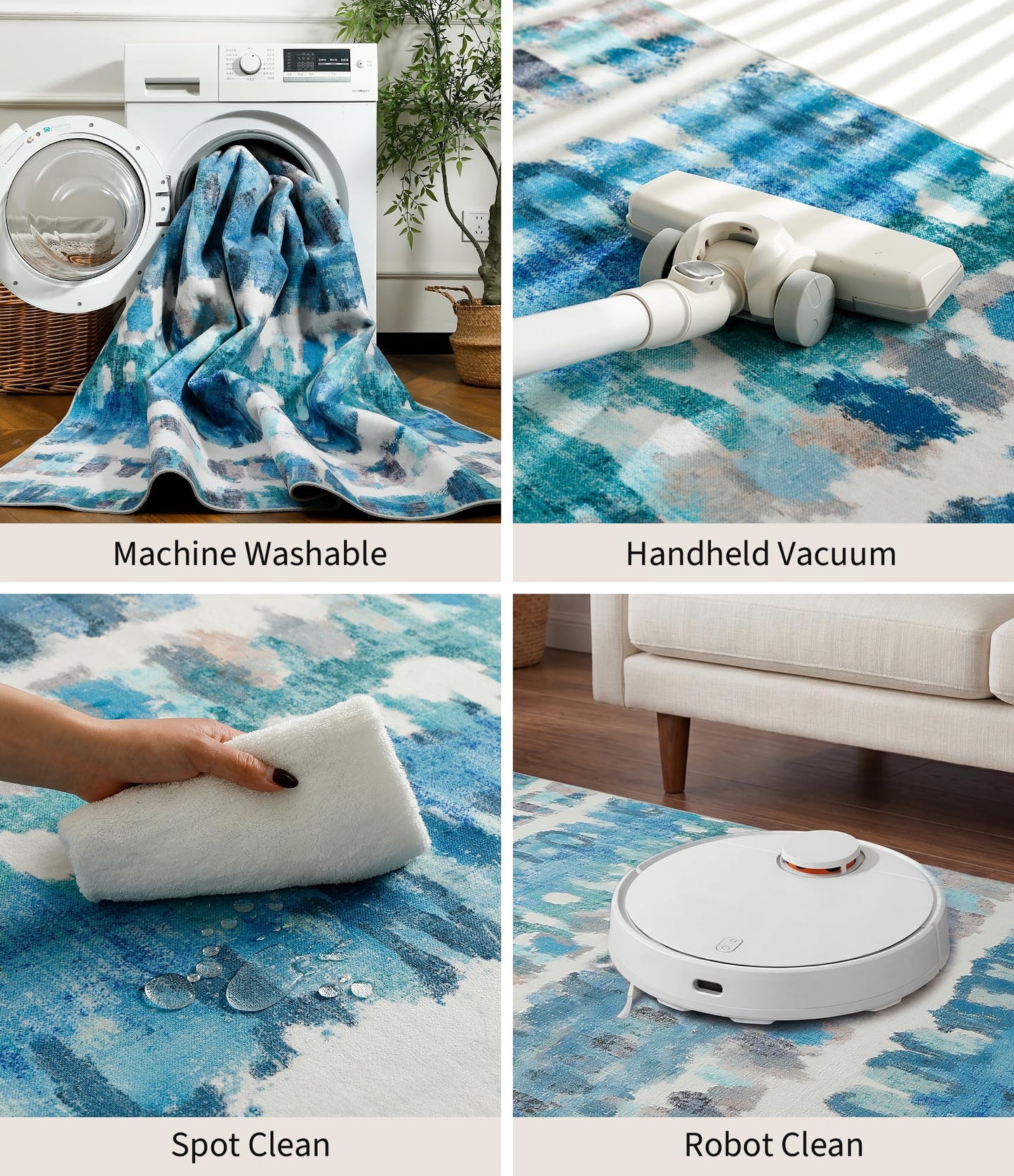 YIHOUSE Abstract Area Rug 5x7, Washable Blue Rugs for Living Room, Non-Slip Backing, Low-Pile Soft Modern Rug for Bedroom, Dining Room, Office, Nursery