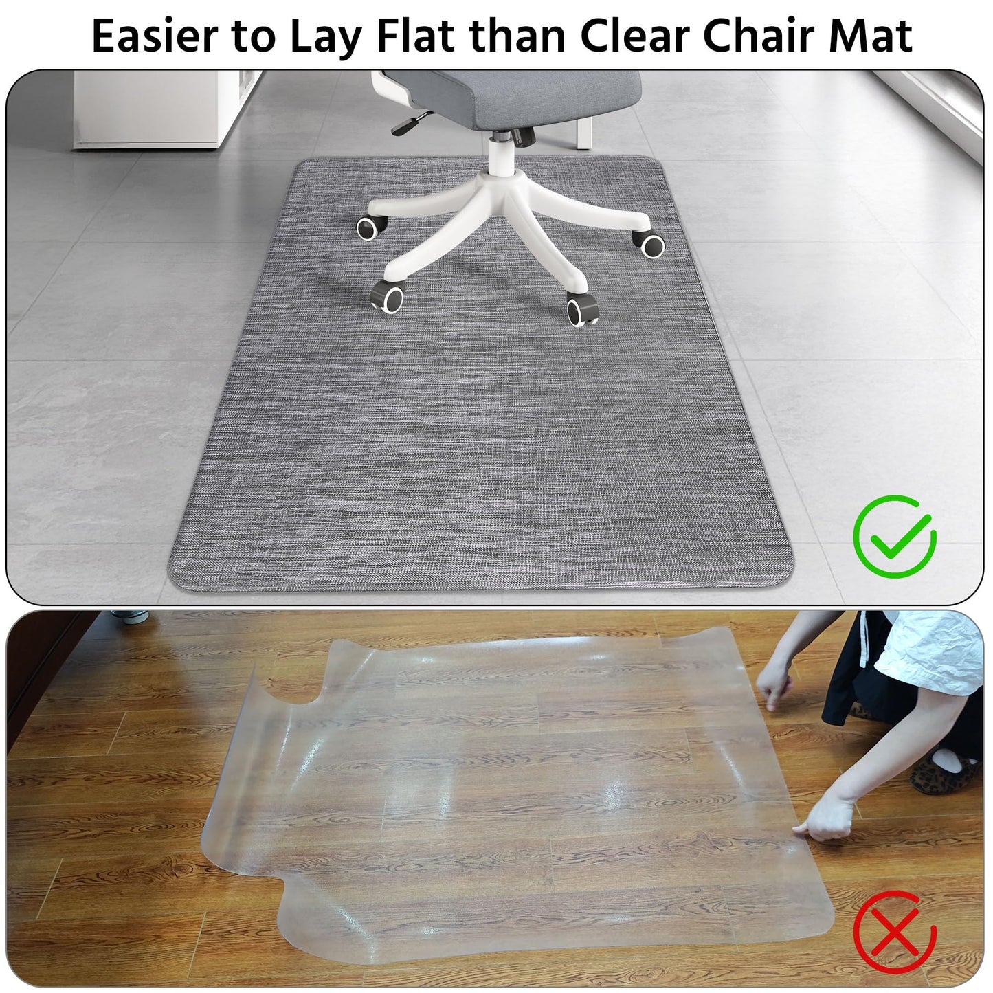 Cybstrax Office Chair Mat for Hardwood & Tile Floor, 46"x60" Desk Computer Chair Mat, Anti Slip, Non-Curve, Floor Protector Under Desk Low-Pile Office Rug for Rolling Chair
