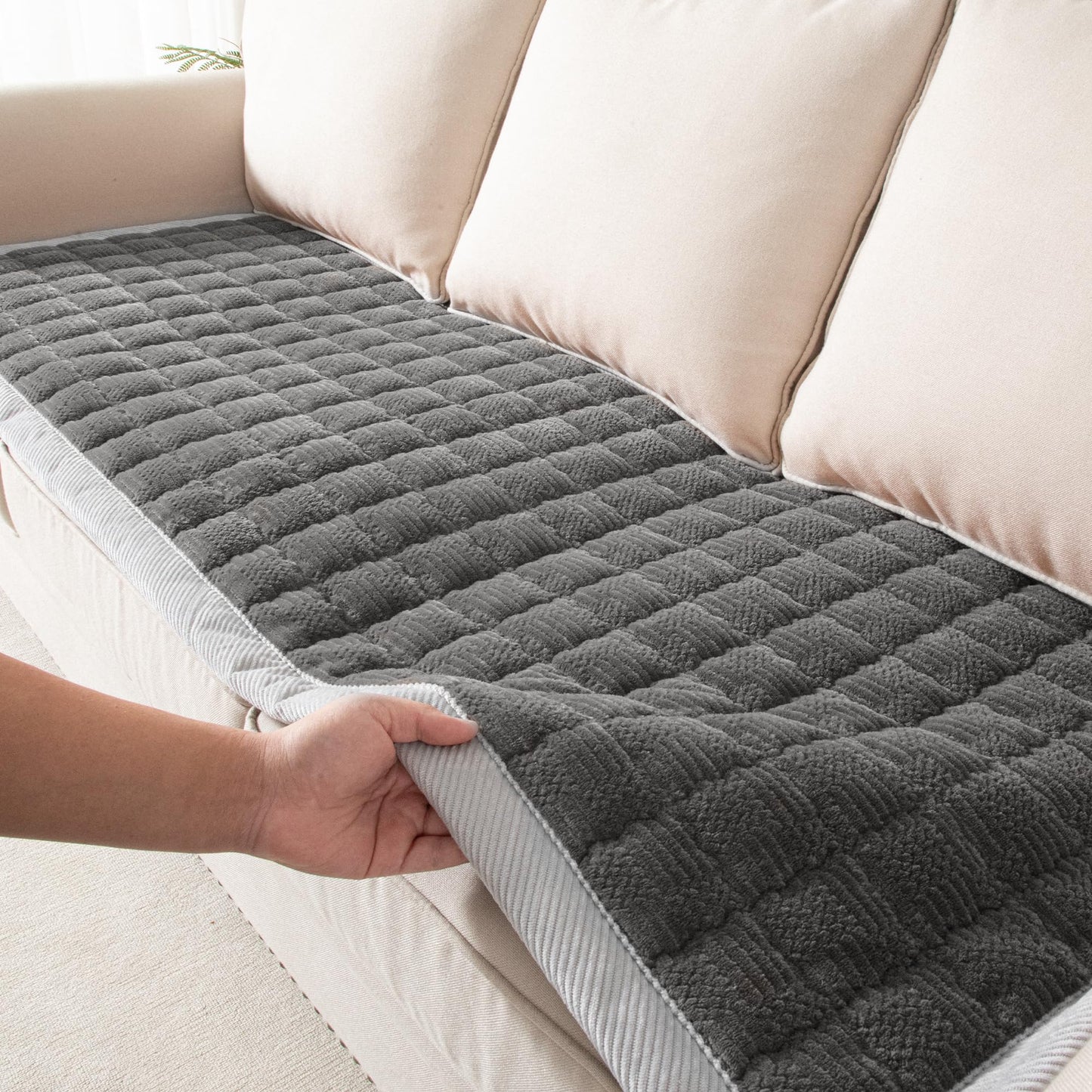 YJSMMXY Couch Cover for Dogs Washable,Anti-Slip Back Cat Mat Pet Pad Blanket for Furniture Protector,Fuzzy Pet Sofa Cover for 3 Cushion Couch Sofa Pets Friendly (Dark Gray, 1pc/27.6"x59"/Seat Cover)