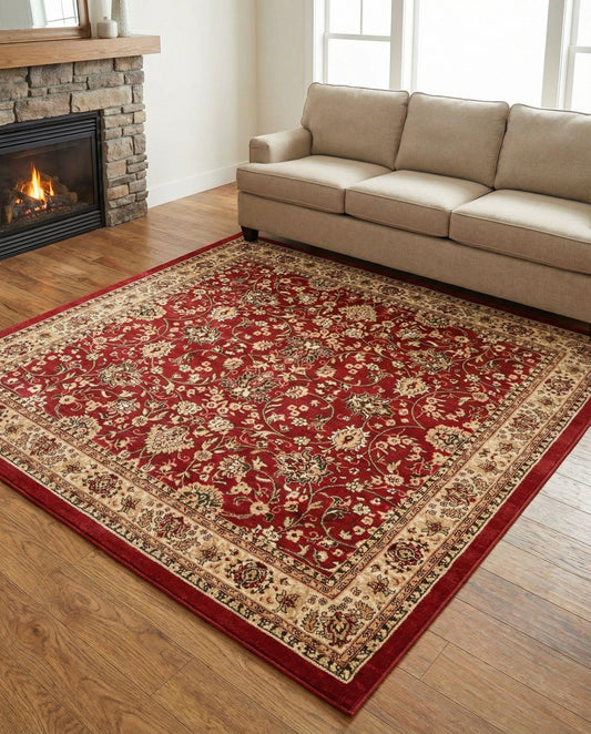 Rugs.com - Yasmin Rug – 8 Ft Square Burgundy Traditional Area Rug – Stain-Resistant, Easy-Clean, Perfect for Living Rooms and Dining Areas