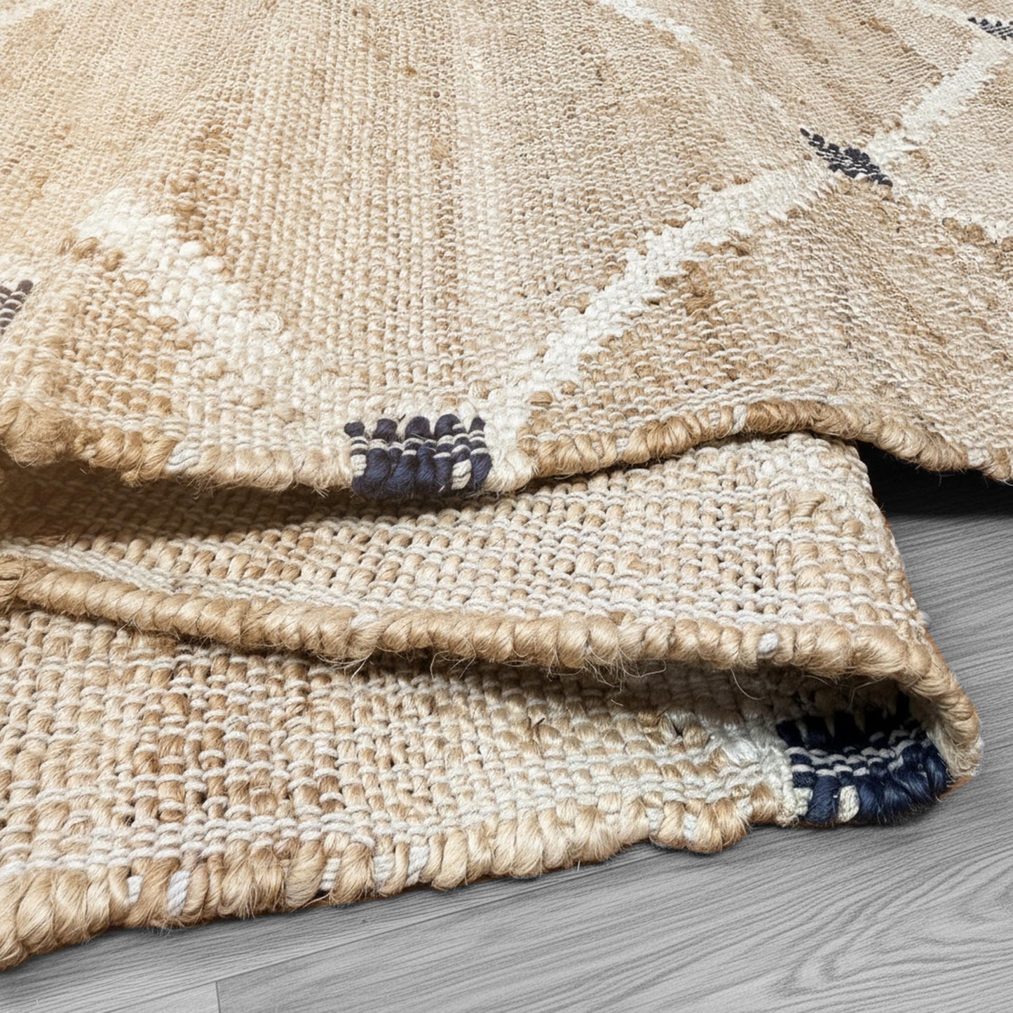 Hand Woven Jute Rug 4'x6' Area Rug - Rectangular Handcrafted Premium Geometric Design, Indoor Reversible Natural Fiber Rugs - Rustic Farmhouse Carpet for Living Room, Hallway, Bedroom - Natural