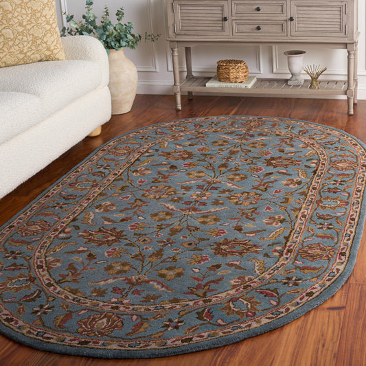 SAFAVIEH Heritage Collection Area Rug - 5' x 8' Oval, Blue & Blue, Handmade Traditional Oriental Wool, Ideal for High Traffic Areas in Living Room, Bedroom (HG969A)