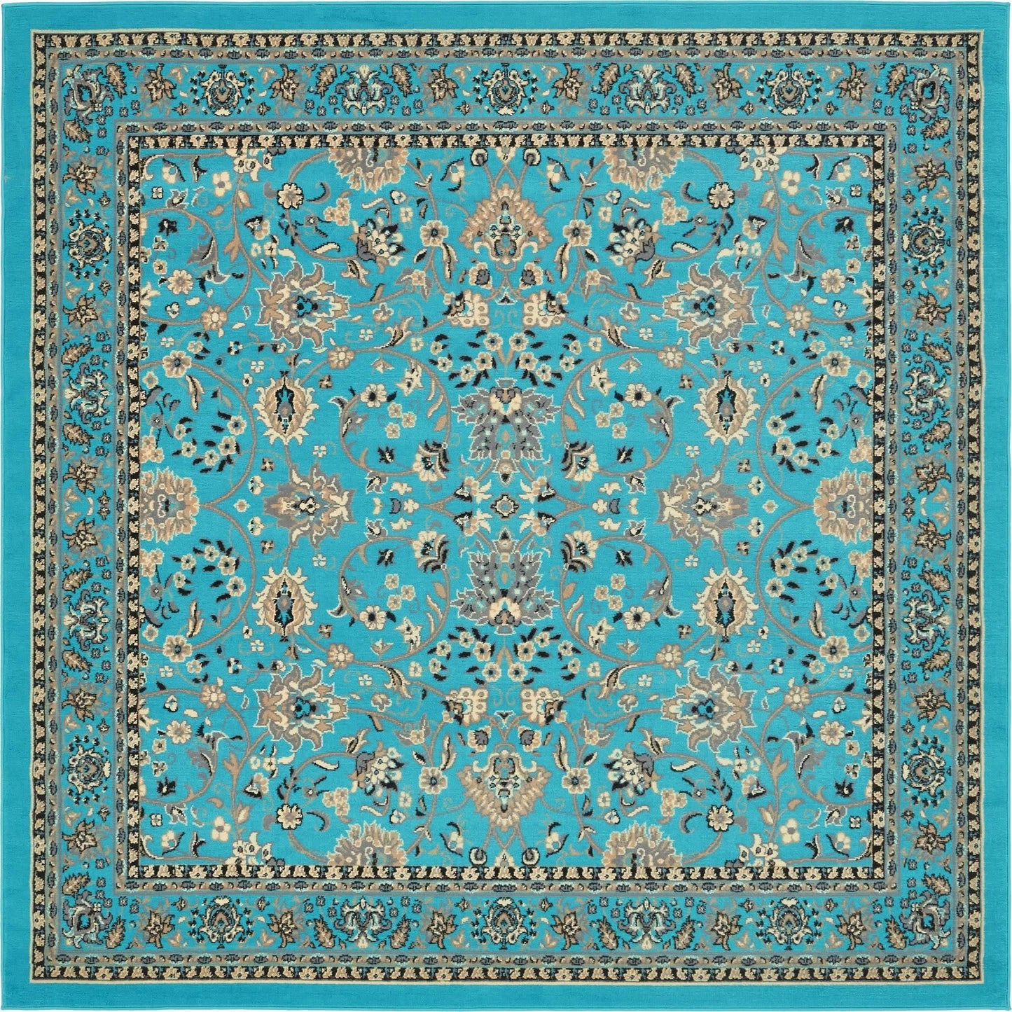 Unique Loom Sialk Hill Collection Area Rug - Washington (7' 10" Square, Turquoise/ Black)