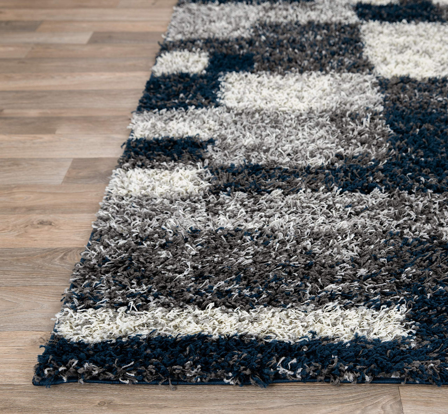 Rugshop Navy Distressed Modern Boxes Plush Shag Area Rug — Non-Shedding Soft for Living Room, Dining Room and Bedroom, 5' x 7'