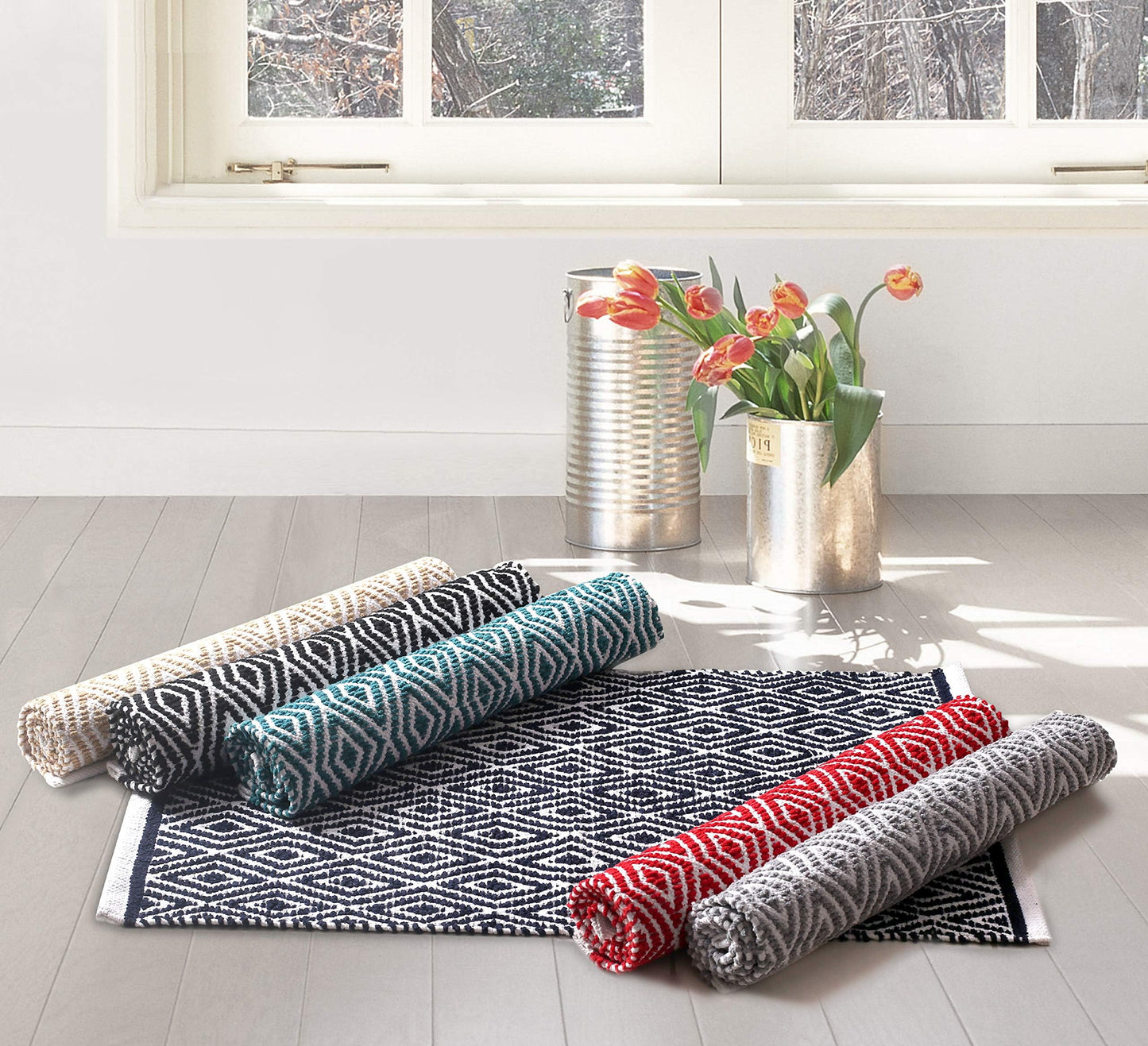 Chenille Cotton Diamond Runner Rug 2x5 Feet - Red, Reversible Washable Soft Floor Runners Ideal for Kitchen, Hallway, Bedroom, Bathroom | Farmhouse Boho Indoor Use Rugs for Patio Décor