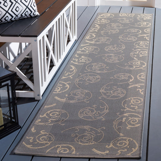 SAFAVIEH Washable Rug Outdoor Courtyard Collection - 2'3" x 14' Runner, Grey & Natural, Non-Shedding & Easy Cleaning, Ideal for Patio, Entryway, Mudroom, Hallway, Kitchen (CY2665-3606)
