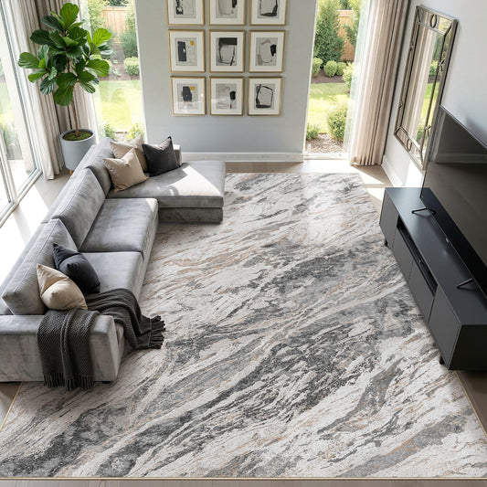 Micgeek Area Rugs for Living Room: 9X12 Abstract Washable Rug Modern Neutral Large Soft Stain Resistant Non-Slip for Bedroom Dining Room Indoor Home Office Carpet - Taupe