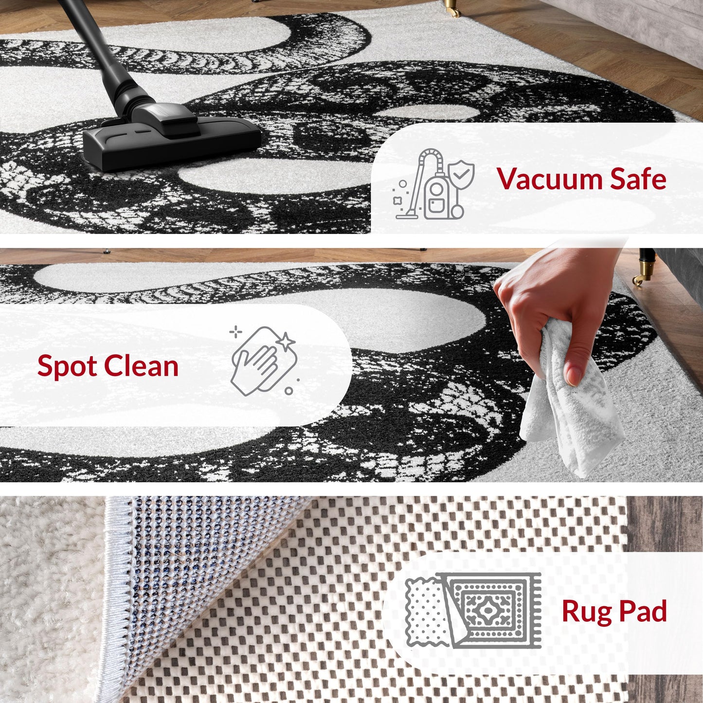 nuLOOM 5x8 Thomas Paul Serpent Area Rug, Black & Off White, Snake Design, Non-Slip Backing, Stain Resistant, For Bedroom, Dining Room, Living Room, Hallway, Office, Kitchen, Entryway