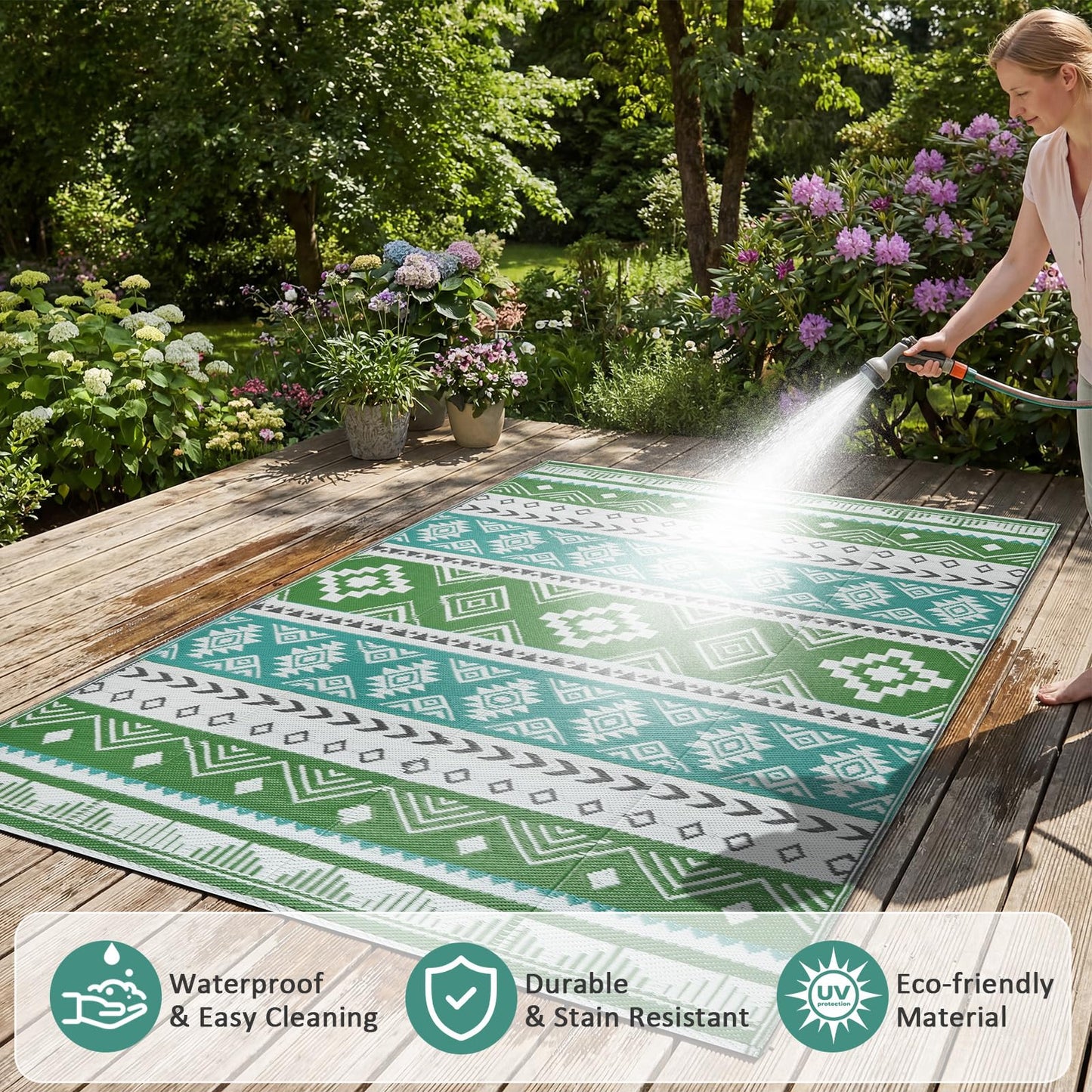 Outdoor Rug 5x8 ft Waterproof Reversible Plastic Straw Patio Camping Rug, Portable Indoor Outdoor RV Mat Carpet for Deck, Camper, Porch, Balcony, Backyard, Picnic, Blue