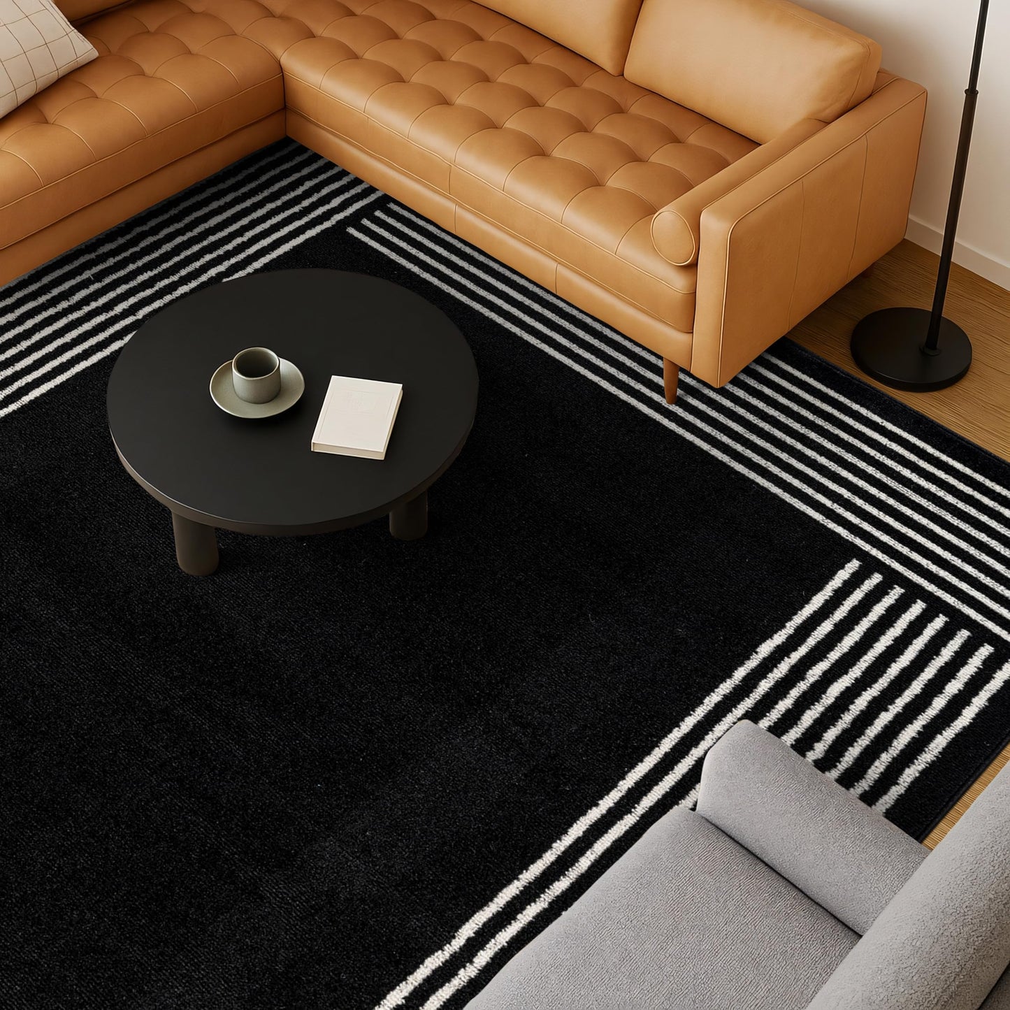 Rugshop Modern Minimal Bordered Indoor Area Rug for Living Room,Bedroom,Kitchen Rug Low Pile Rug with Jute Backing 7' 10" x 10' Black