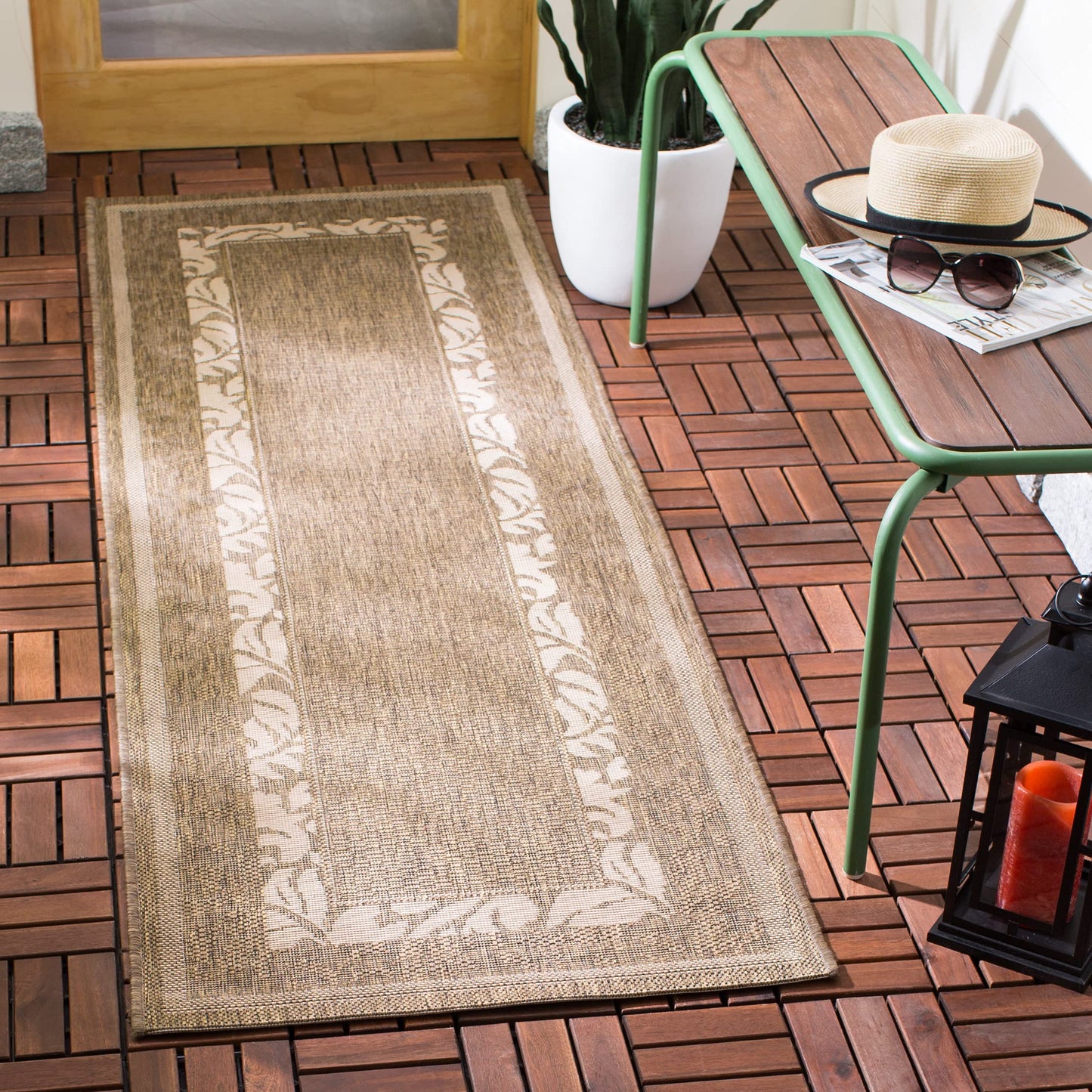 SAFAVIEH Washable Rug Outdoor Courtyard Collection - 2'3" x 6'7" Runner, Brown & Natural, Non-Shedding & Easy Cleaning, Ideal for Patio, Entryway, Mudroom, Hallway, Kitchen (CY1704-3009)