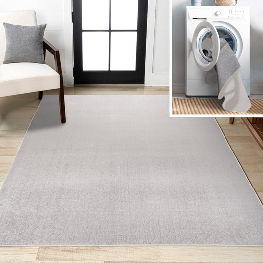 JONATHAN Y Machine Washable Light Gray Indoor Area Rug 4X6 ft, Twyla Classic Solid Low-Pile for Living Room, Bedroom, Kitchen, Office, Easy-Cleaning, Pet-Friendly, Non-Shedding WSH300C-4