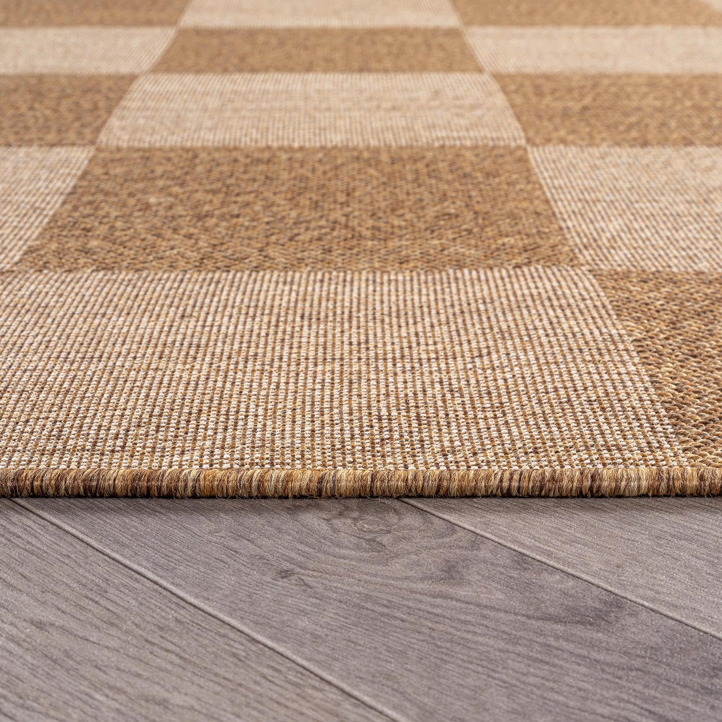 Rugshop Checkered Boxes Indoor Outdoor Flat Woven Area Rug,Natural Jute-Style,Easy-Care Patio Rug for Backyard Porch Deck Balcony, 7'10" x 10' Sand/Natural