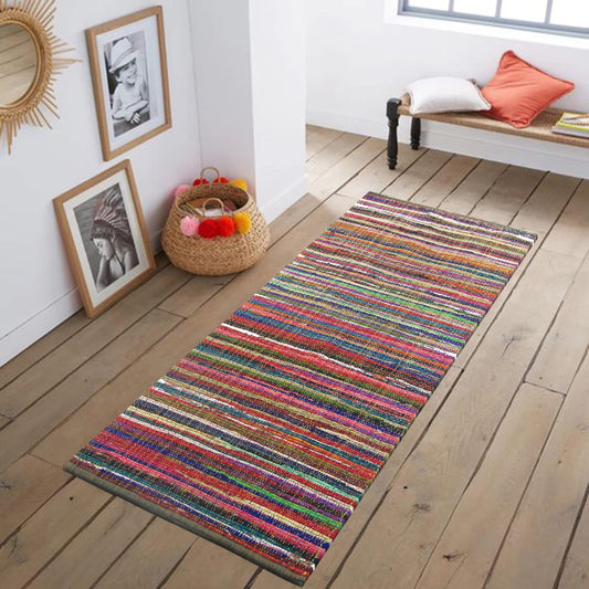 Chardin home - Eco Friendly 100% Recycled Cotton Colorful Chindi Runner Area Rug - 2'x5'