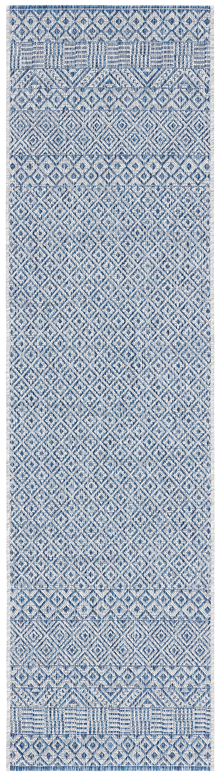 SAFAVIEH Courtyard Collection 2'3" x 14' Grey/Blue CY8235 Indoor/ Outside Waterproof Easy cleansingPatio Backyard Mudroom Runner Mat