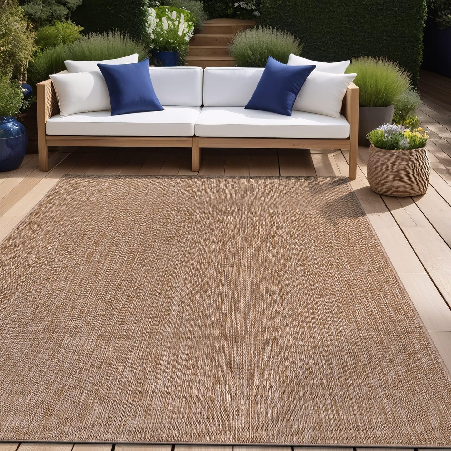Beverly Rug Indoor Outdoor Rug 8x10, Washable Outside Carpet for Patio, Deck, Porch, Solid Modern Area Rug, Water Resistant, Jute Beige