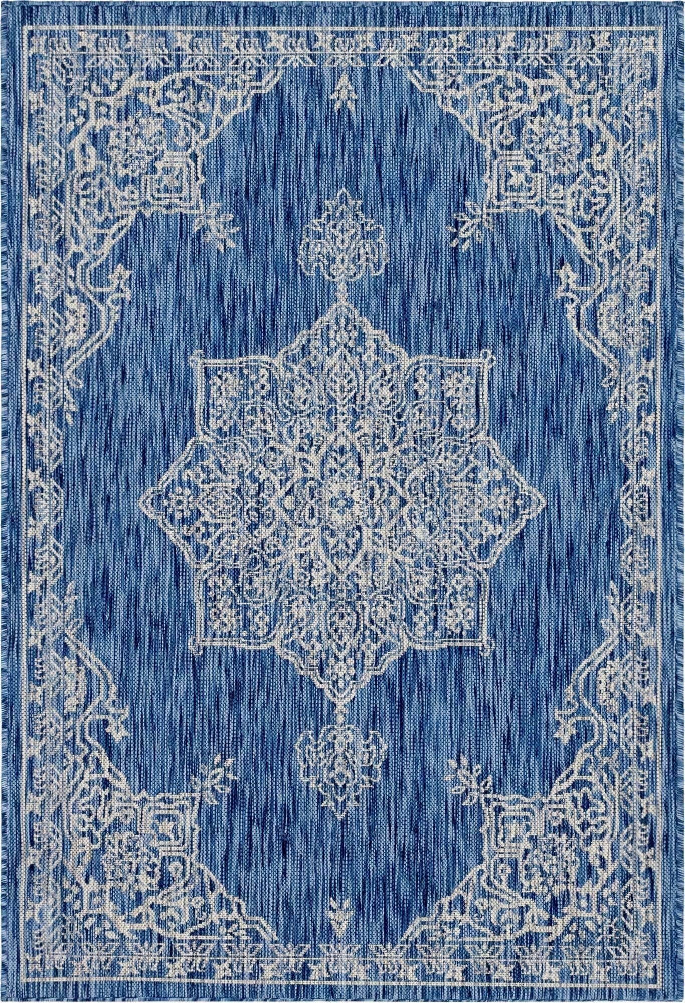 Unique Loom Outdoor Traditional Collection Area Rug - Antique (4' 1" x 6' 1" Rectangle, Blue/ Gray)