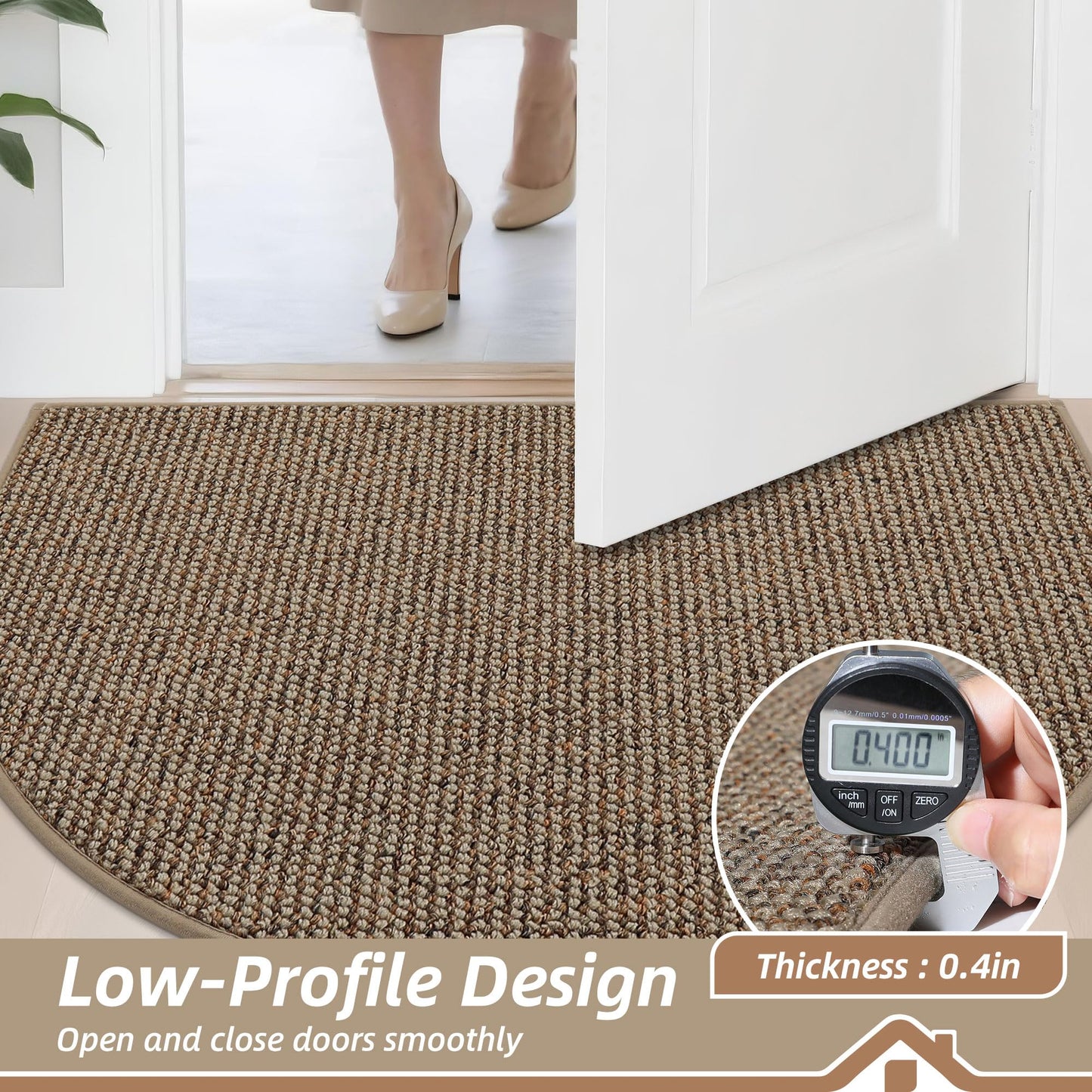BEQHAUSE Dirt Trapper Door Mat 24" x 36" Half Circle Non-Slip Washable Doormats Entrance Rugs Absorbent Welcome Low Profile Floor Mats for Front Back Door and Entryway, Taupe