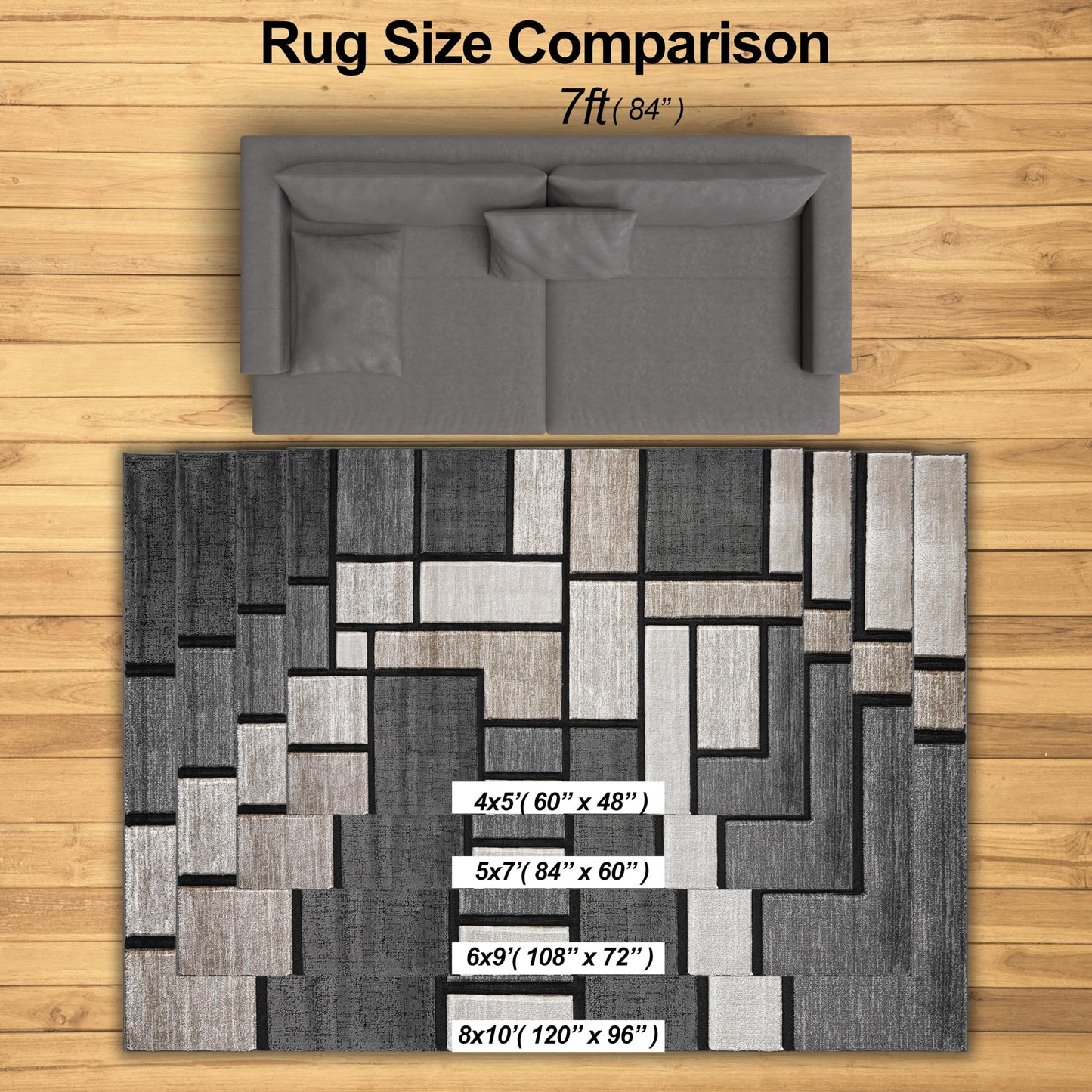 HADBA Modern 5x7 Sand Geometry Living Room Rug - Area Rugs for Living Room Dining & Bedroom - Hand Carved Runner Carpet - Durable Polyester - Non-Fade Stain-Resistant - Turkish Made