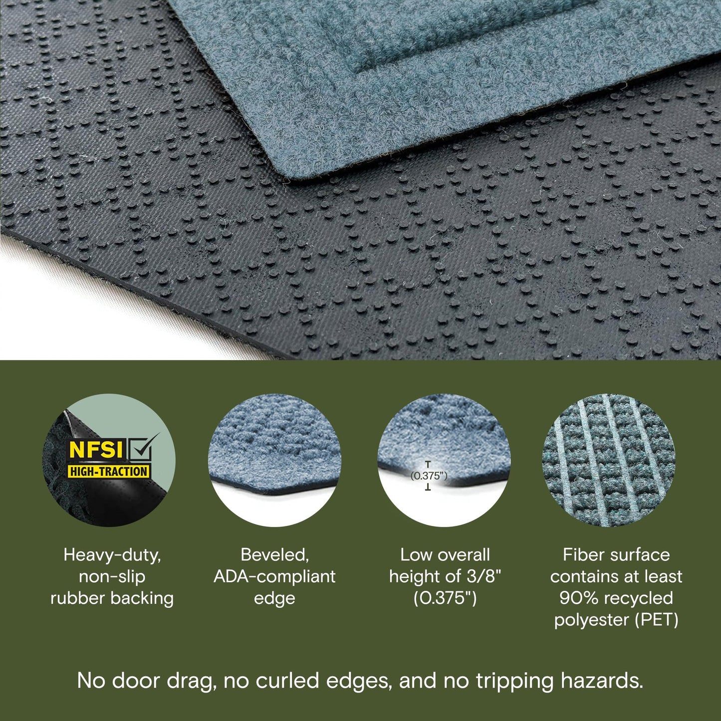 WaterHog Squares Front Door Mat Indoor Outdoor Entrance, Absorbent All-Weather Doormat with Non-Slip Rubber Backing, Dirt & Moisture Trapper, Low Profile, Easy Clean, Made in USA, 23"x35.5" Bluestone