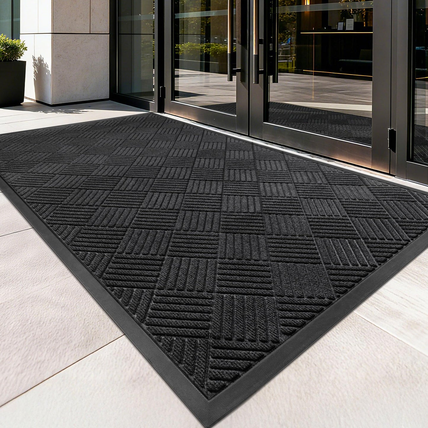 100pointONE Front Door Mat, Heavy Duty Indoor Outdoor Doormat, 72" x 36" Low Profile Outdoor Mats for Home Entrance, Stain and Fade Resistant Welcome Mat Ideal for High Traffic Area, Diamond Black