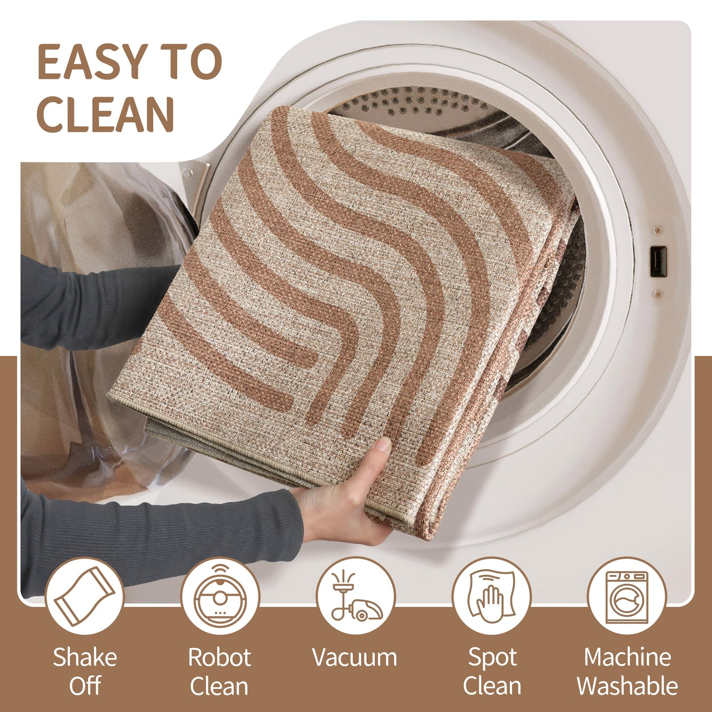 CASTLYE Easy Jute 6x9 Brown Outdoor Patio Rug Machine Washable Boho Carpet