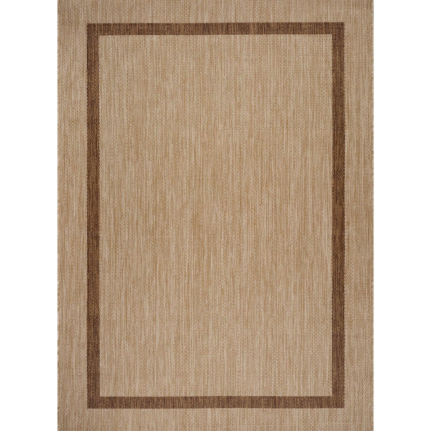 Luul Home Bordered Outdoor Rug 6x9 Washable Outside Carpet for Indoor Patio Porch Waterproof Easy Cleaning Non Shedding Area Rugs Jute Beige - Nut Brown 6 x 9