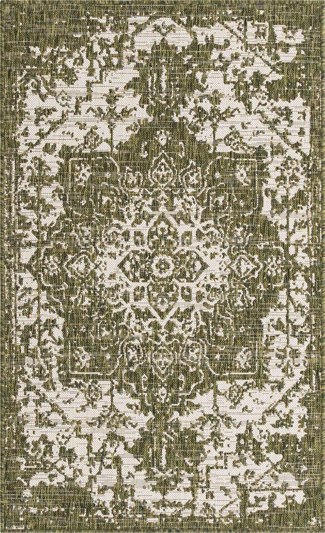 Unique Loom Outdoor Collection Area Rug - Dubai (3' 3' x 5' 3' Rectangle, Green/ Ivory)