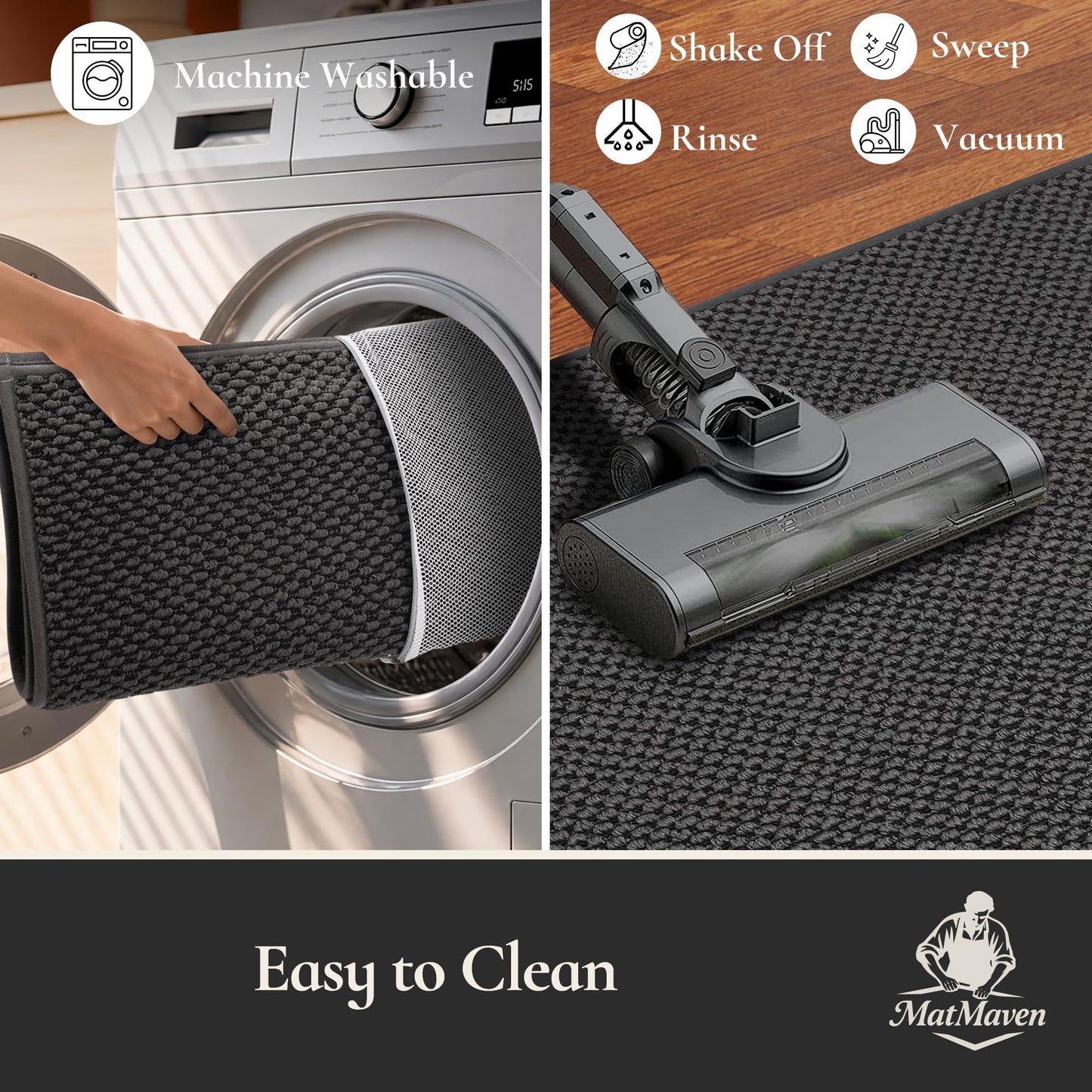MatMaven Dirt Trapper Door Mat 20"x 32",Non Slip Washable Doormat,Stain Resist and Absorbent Welcome Mat,Dog Door Mats,Low Profile Entrance Floor Mats for Front Back Door,Dark Grey