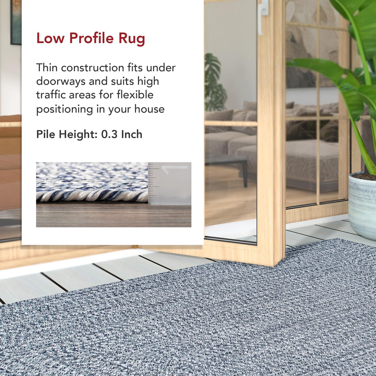 nuLOOM 5' x 8' Solid Hand Braided Indoor/Outdoor Area Rug, Pet-Friendly, High Traffic, Weather Resistant, for Patio, Balcony, Bedroom, Living, Dining Room, Wynn Navy