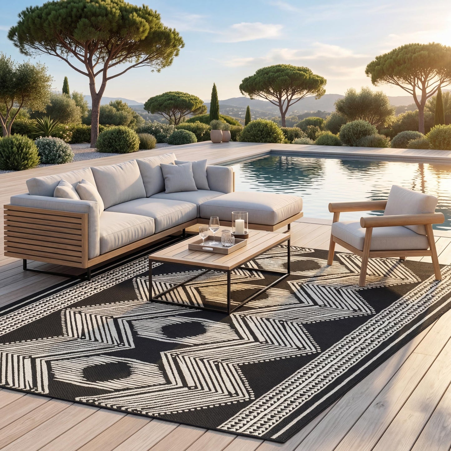Nuloom Ranya Black/Ivory, 6'7" x 9', Tribal Geometric, Soft and Cozy, High Traffic, Stain Resistant, Easy Clean, Durable Area Rug for Indoor/Outdoor Patio, Deck, Porch, Garden, Courtyard
