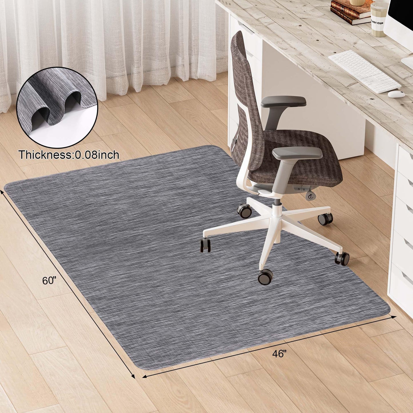 Cybstrax Office Chair Mat for Hardwood & Tile Floor, 46"x60" Desk Computer Chair Mat, Anti Slip, Non-Curve, Floor Protector Under Desk Low-Pile Office Rug for Rolling Chair