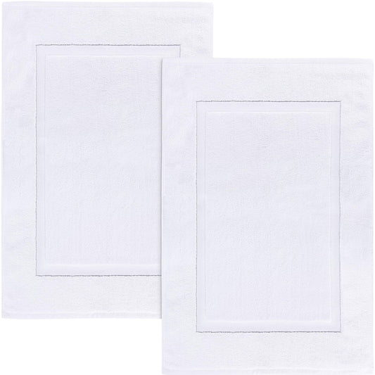 Utopia Towels Cotton Banded Rug, Bath Mats, Not a Bathroom Rug, 21 by 34 Inches, 100% Ring Spun Cotton, Highly Absorbent Shower Bathroom Floor Mat, White, 2 Pack